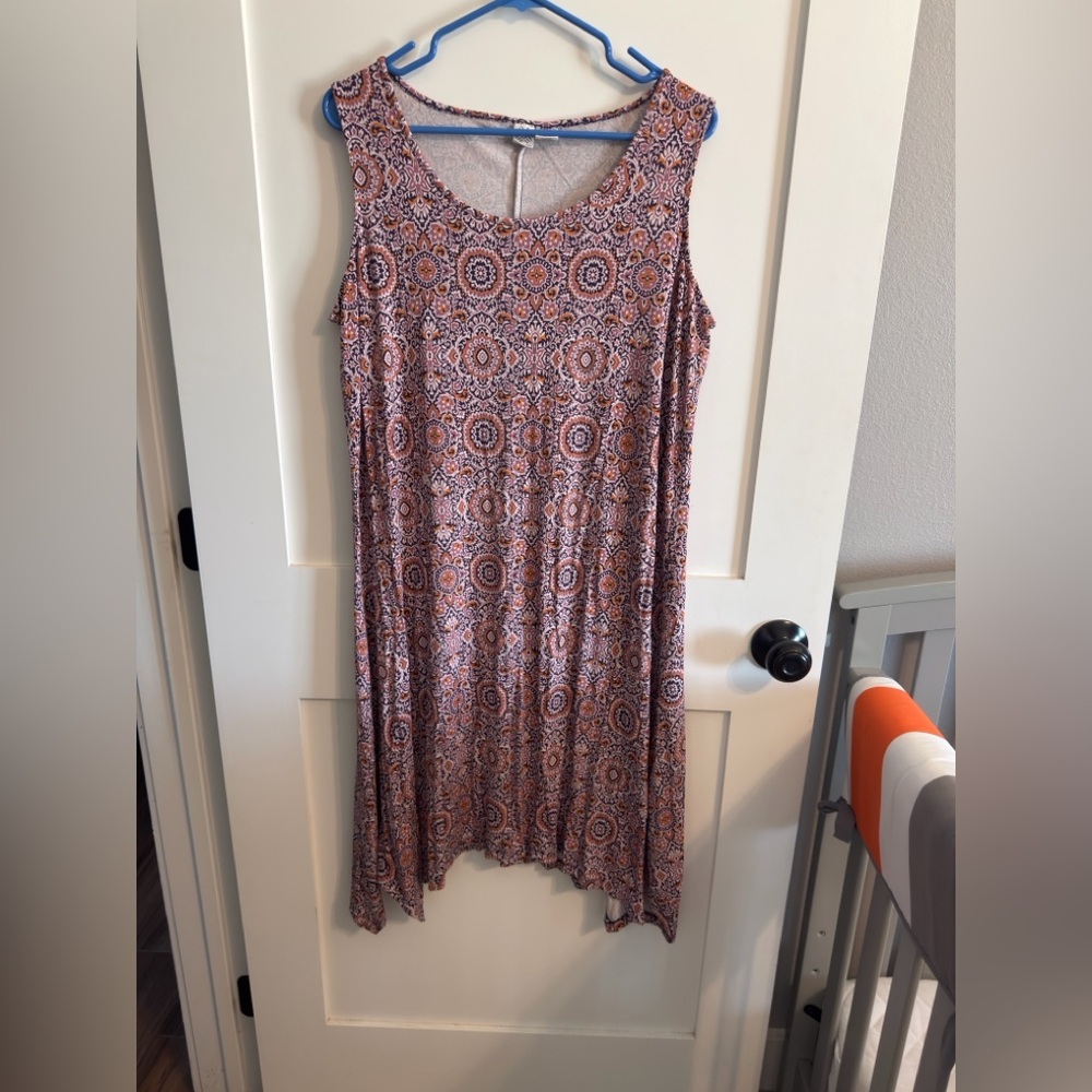 Artisan Ny Sleeveless Dress with Orange and Blue Pattern